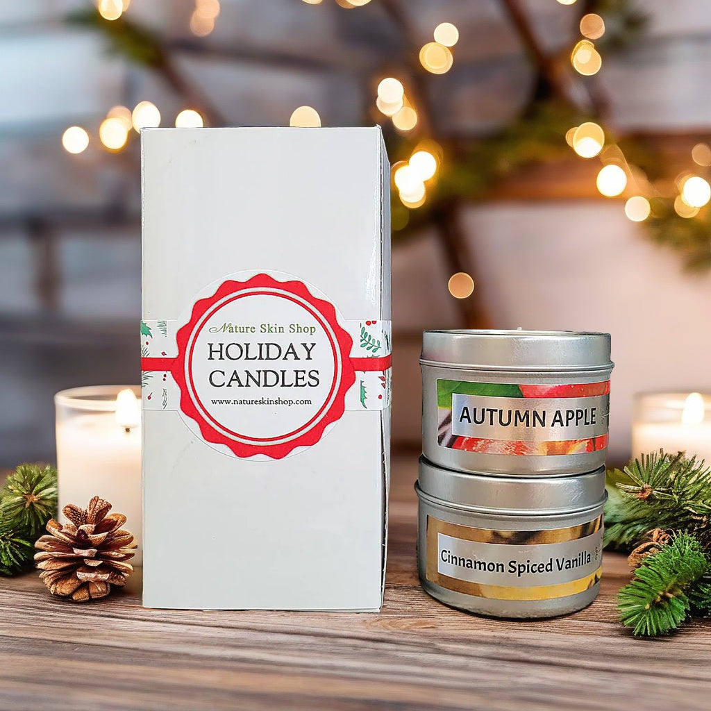 Holiday Wood Wick Candles Gift Set Cinnamon Vanilla Spiced and Autumn Apple (2 pack)-0